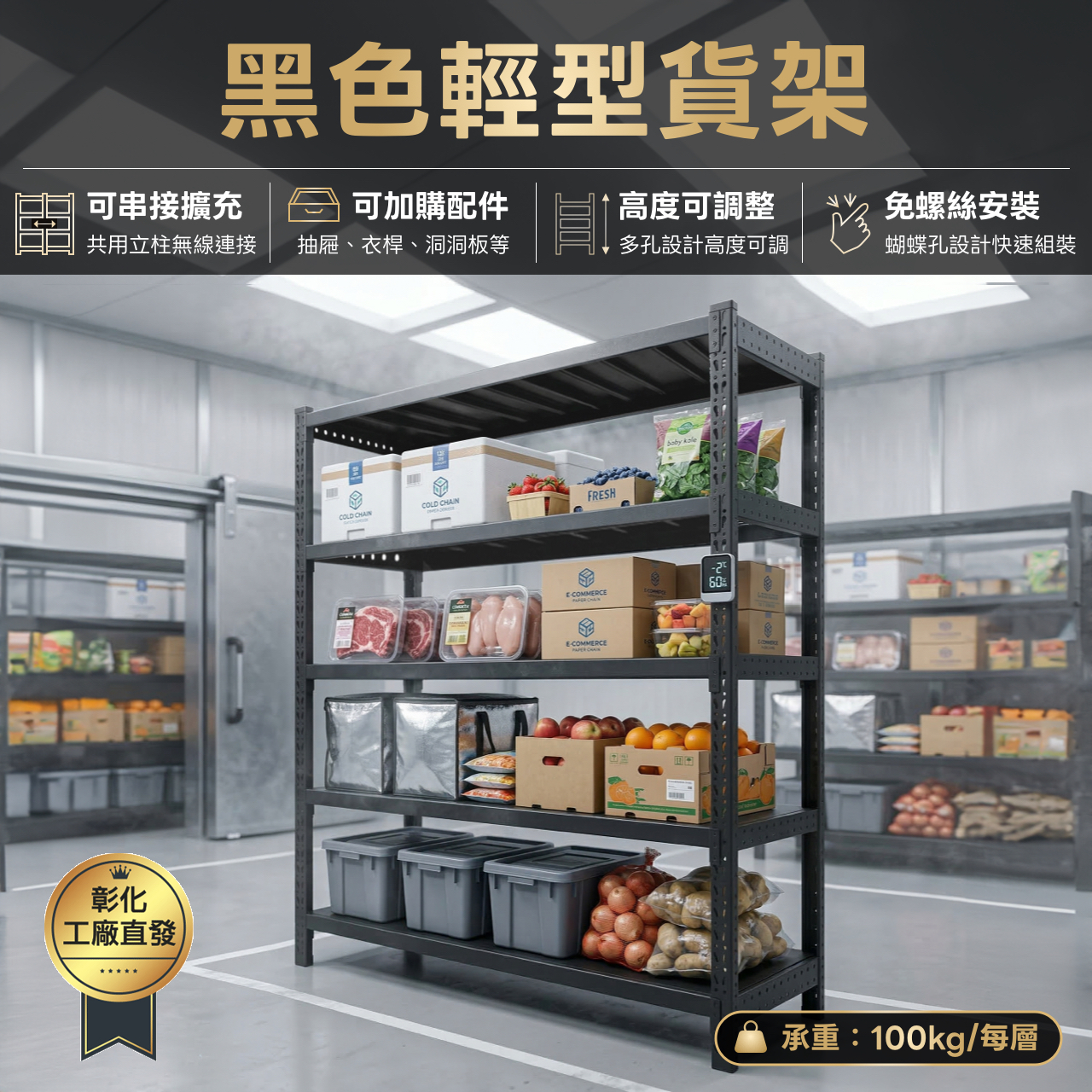 2m 輕倉貨架可自由串接，高載重、方便理貨、適合網拍賣家、家庭倉庫收納、越串越省CP值爆表！